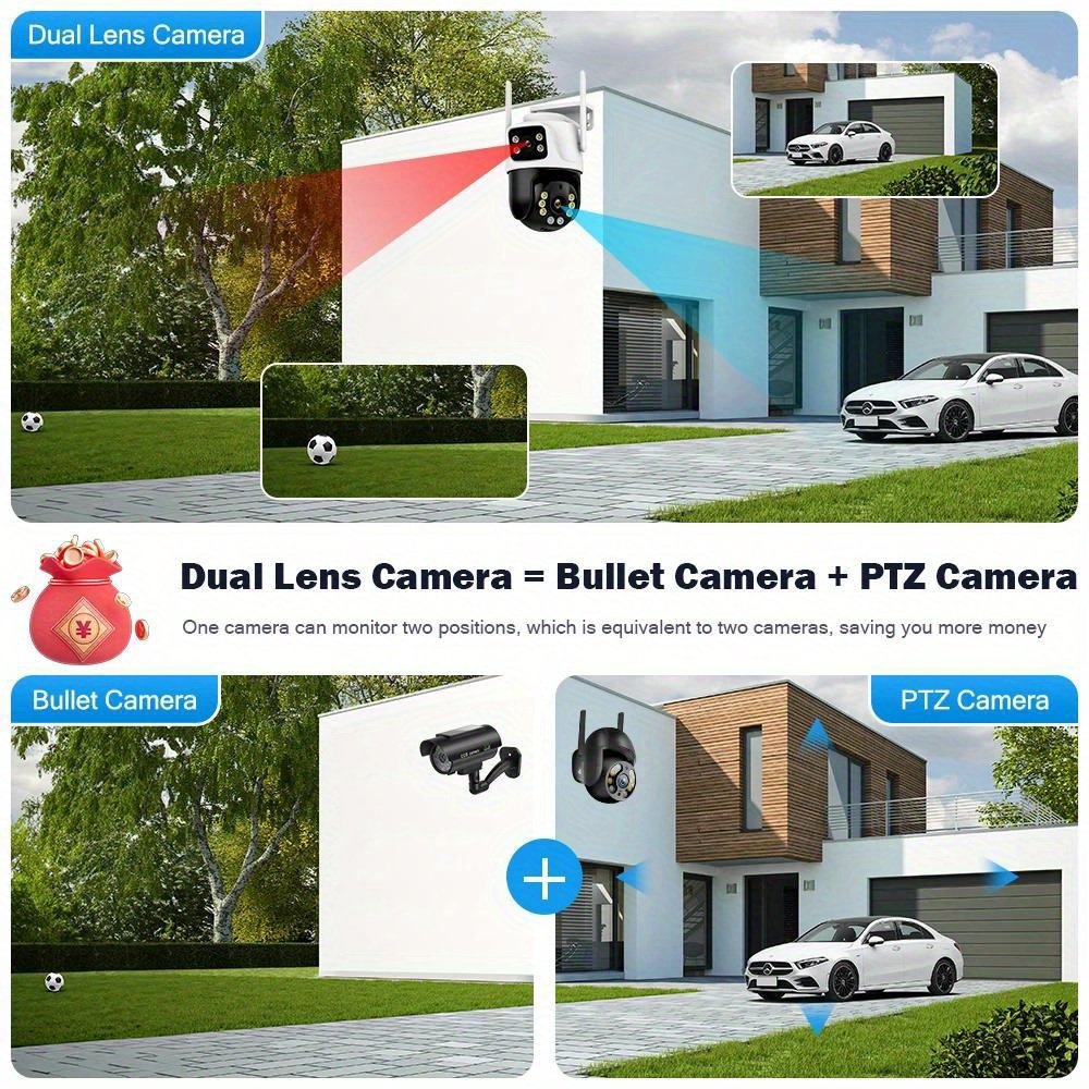 1pc 4K 8MP WiFi Security Camera, 2 Lens 4MP Total 8MP Dual Lens 2.4ghz Wireless IP Camera, Video Surveillance for Home Security CCTV Monitor, AI Human Tracking, Color Night Vision, Outdoor, Two-Way Audio, Motion Alert, Pan Tilt Rotation Icsee - Image 7