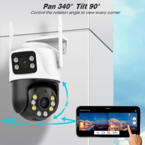 1pc 4K 8MP WiFi Security Camera, 2 Lens 4MP Total 8MP Dual Lens 2.4ghz Wireless IP Camera, Video Surveillance for Home Security CCTV Monitor, AI Human Tracking, Color Night Vision, Outdoor, Two-Way Audio, Motion Alert, Pan Tilt Rotation Icsee