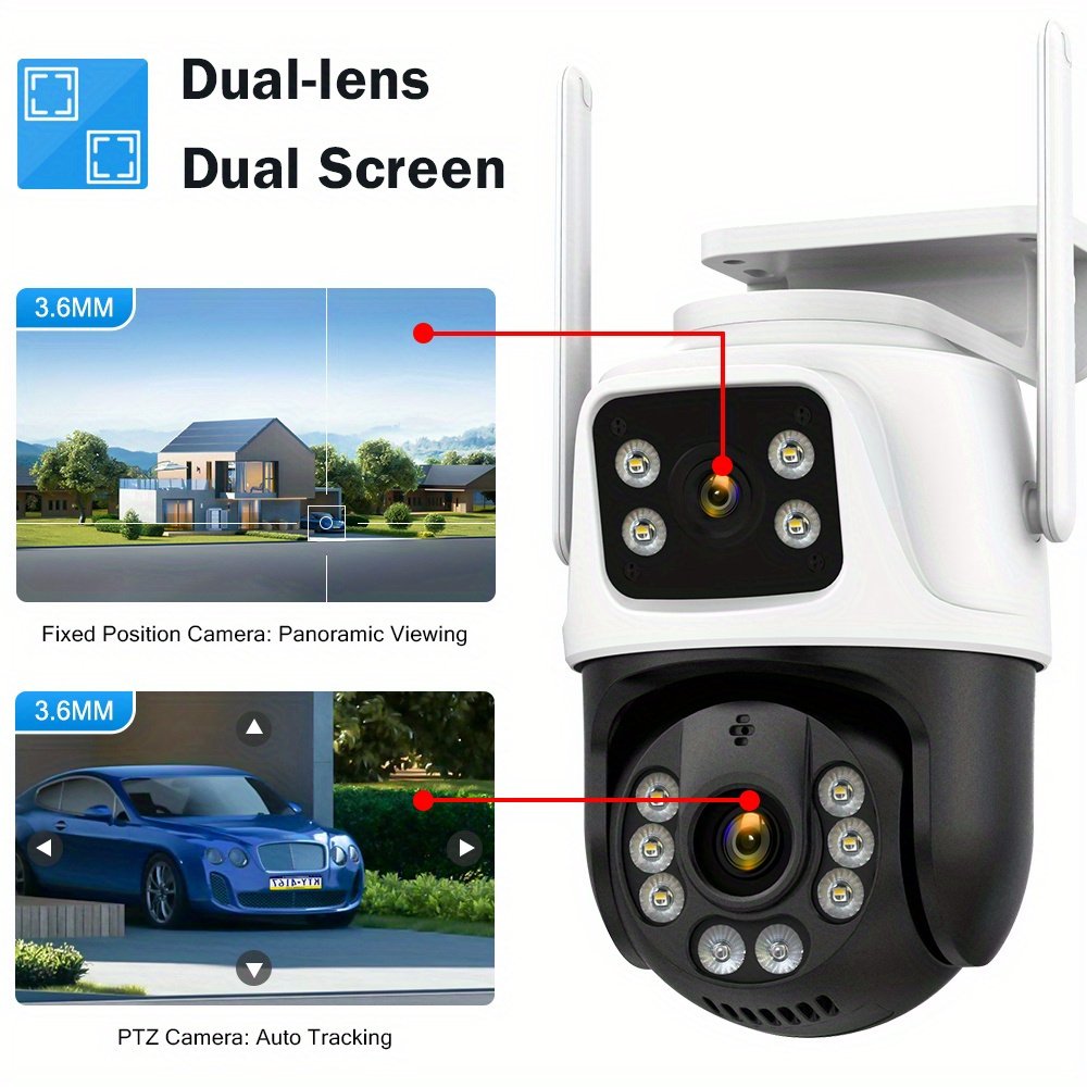 1pc 4K 8MP WiFi Security Camera, 2 Lens 4MP Total 8MP Dual Lens 2.4ghz Wireless IP Camera, Video Surveillance for Home Security CCTV Monitor, AI Human Tracking, Color Night Vision, Outdoor, Two-Way Audio, Motion Alert, Pan Tilt Rotation Icsee - Image 18