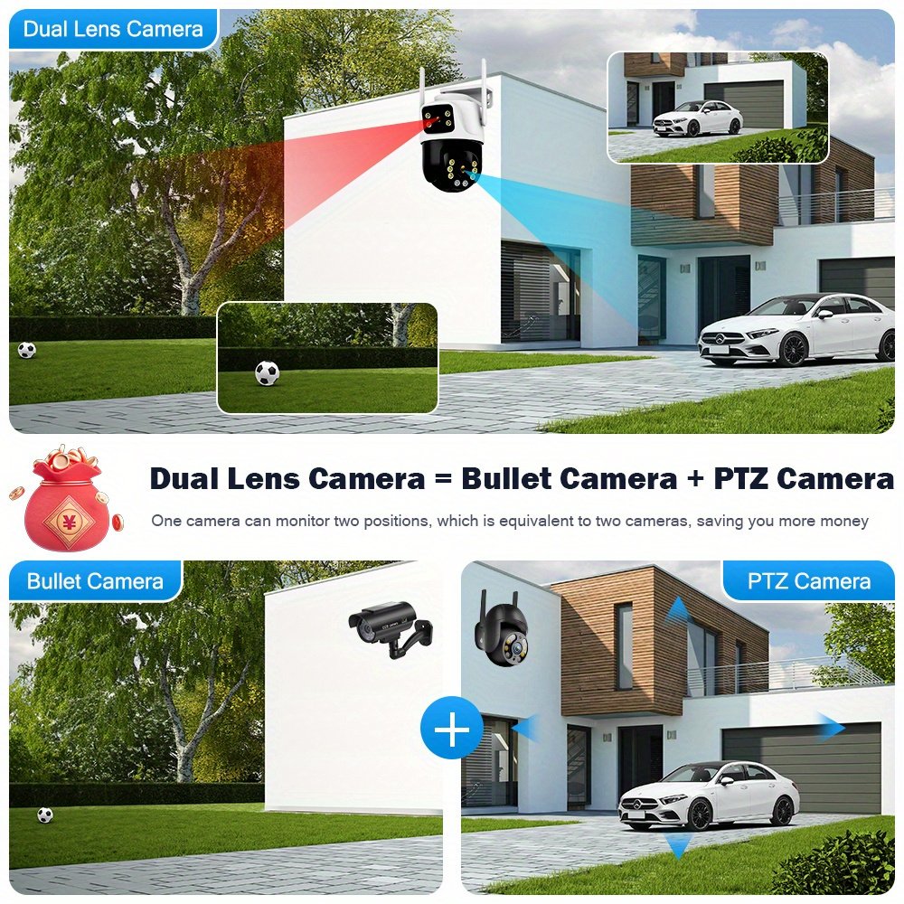 1pc 4K 8MP WiFi Security Camera, 2 Lens 4MP Total 8MP Dual Lens 2.4ghz Wireless IP Camera, Video Surveillance for Home Security CCTV Monitor, AI Human Tracking, Color Night Vision, Outdoor, Two-Way Audio, Motion Alert, Pan Tilt Rotation Icsee - Image 19