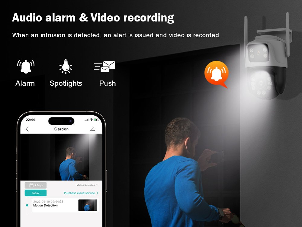 1pc 4K 8MP WiFi Security Camera, 2 Lens 4MP Total 8MP Dual Lens 2.4ghz Wireless IP Camera, Video Surveillance for Home Security CCTV Monitor, AI Human Tracking, Color Night Vision, Outdoor, Two-Way Audio, Motion Alert, Pan Tilt Rotation Icsee - Image 23