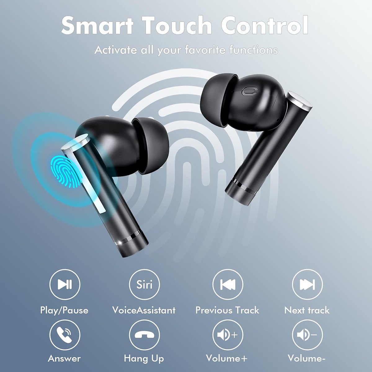 Wireless Stereo Earbuds with LED Power Display, in-Ear Earphones with Wireless Charging Case, ENC Noise Cancelling Headphones, Sport Headset with Mic for Smartphone - Image 7
