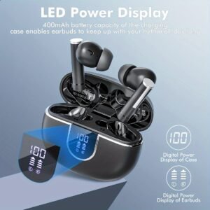 Wireless Stereo Earbuds with LED Power Display, in-Ear Earphones with Wireless Charging Case, ENC Noise Cancelling Headphones, Sport Headset with Mic for Smartphone
