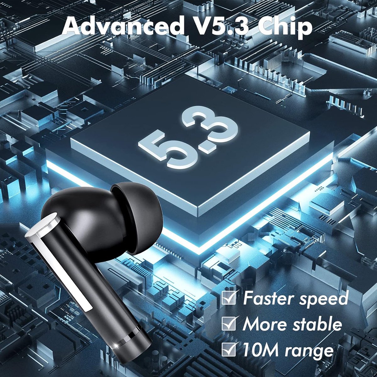 Wireless Stereo Earbuds with LED Power Display, in-Ear Earphones with Wireless Charging Case, ENC Noise Cancelling Headphones, Sport Headset with Mic for Smartphone - Image 9