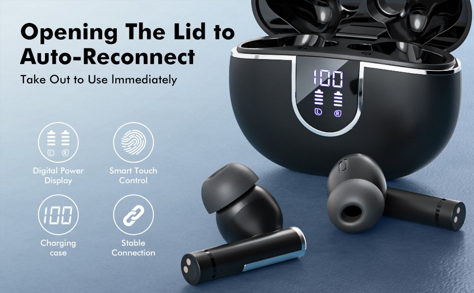 Wireless Stereo Earbuds with LED Power Display, in-Ear Earphones with Wireless Charging Case, ENC Noise Cancelling Headphones, Sport Headset with Mic for Smartphone - Image 13