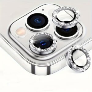 Silvery Sparkling Rhinestone Protective Film Is Suitable For IPhone 15/ 14/ 13/ 12/ 11 Promax/ Plus Rear Camera Lens Circle Camera Film