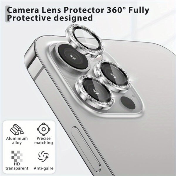 Silvery Sparkling Rhinestone Protective Film Is Suitable For IPhone 15/ 14/ 13/ 12/ 11 Promax/ Plus Rear Camera Lens Circle Camera Film - Image 2