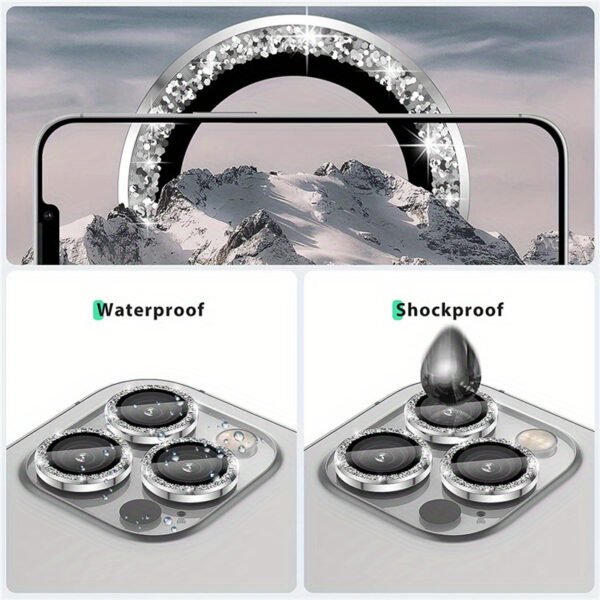 Silvery Sparkling Rhinestone Protective Film Is Suitable For IPhone 15/ 14/ 13/ 12/ 11 Promax/ Plus Rear Camera Lens Circle Camera Film - Image 7