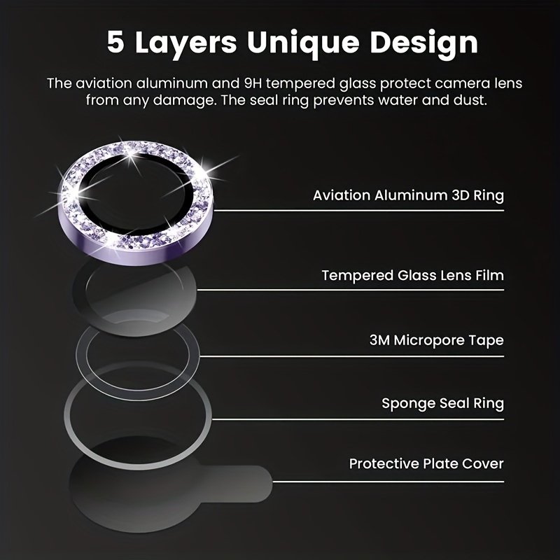 Silvery Sparkling Rhinestone Protective Film Is Suitable For IPhone 15/ 14/ 13/ 12/ 11 Promax/ Plus Rear Camera Lens Circle Camera Film - Image 3