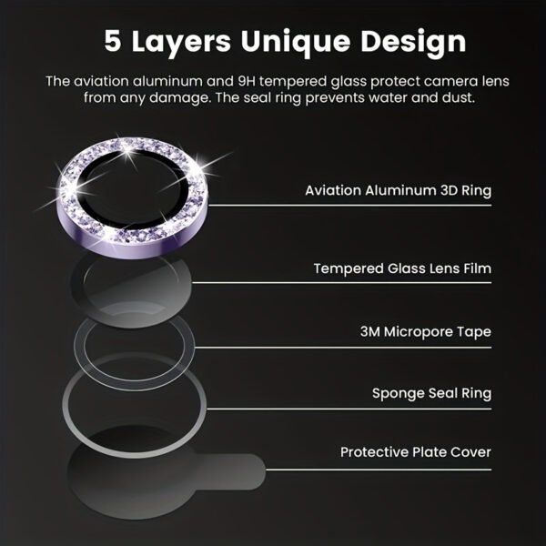 Silvery Sparkling Rhinestone Protective Film Is Suitable For IPhone 15/ 14/ 13/ 12/ 11 Promax/ Plus Rear Camera Lens Circle Camera Film - Image 3