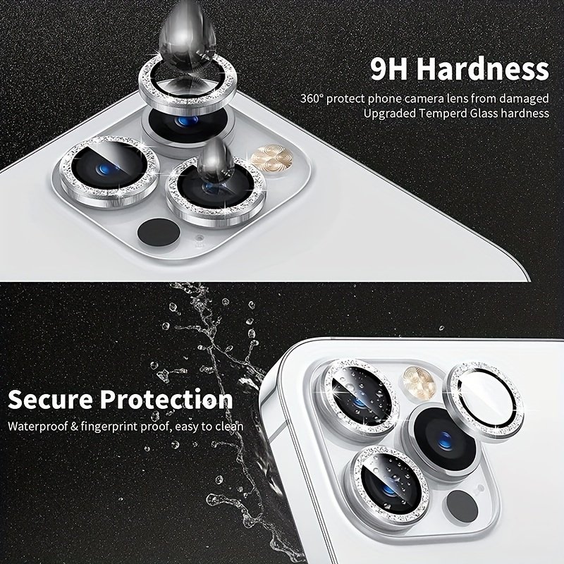 Silvery Sparkling Rhinestone Protective Film Is Suitable For IPhone 15/ 14/ 13/ 12/ 11 Promax/ Plus Rear Camera Lens Circle Camera Film - Image 4