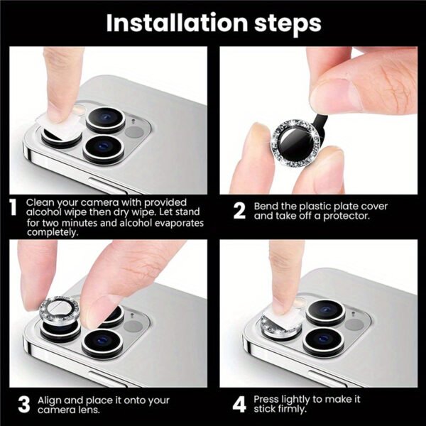 Silvery Sparkling Rhinestone Protective Film Is Suitable For IPhone 15/ 14/ 13/ 12/ 11 Promax/ Plus Rear Camera Lens Circle Camera Film - Image 5