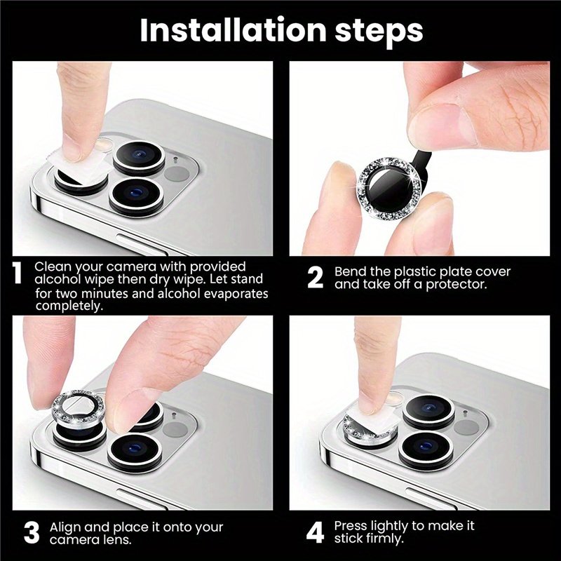 Silvery Sparkling Rhinestone Protective Film Is Suitable For IPhone 15/ 14/ 13/ 12/ 11 Promax/ Plus Rear Camera Lens Circle Camera Film - Image 5