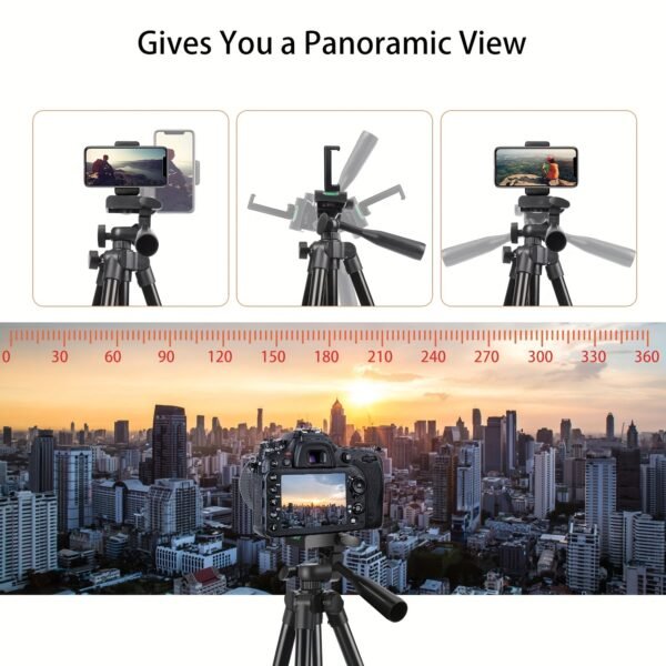 ZOMEI 139.7cm Black Aluminum Tripod with Phone Clip & Carry Bag - Adjustable, Portable Stand for Live Streaming, Vlogging | Compatible with Phones, Cameras, Mini Ring Lights, Perfect for Christmas Gifts, Holiday Office, Bedroom, Hotel, Party, Restaurant D - Image 6