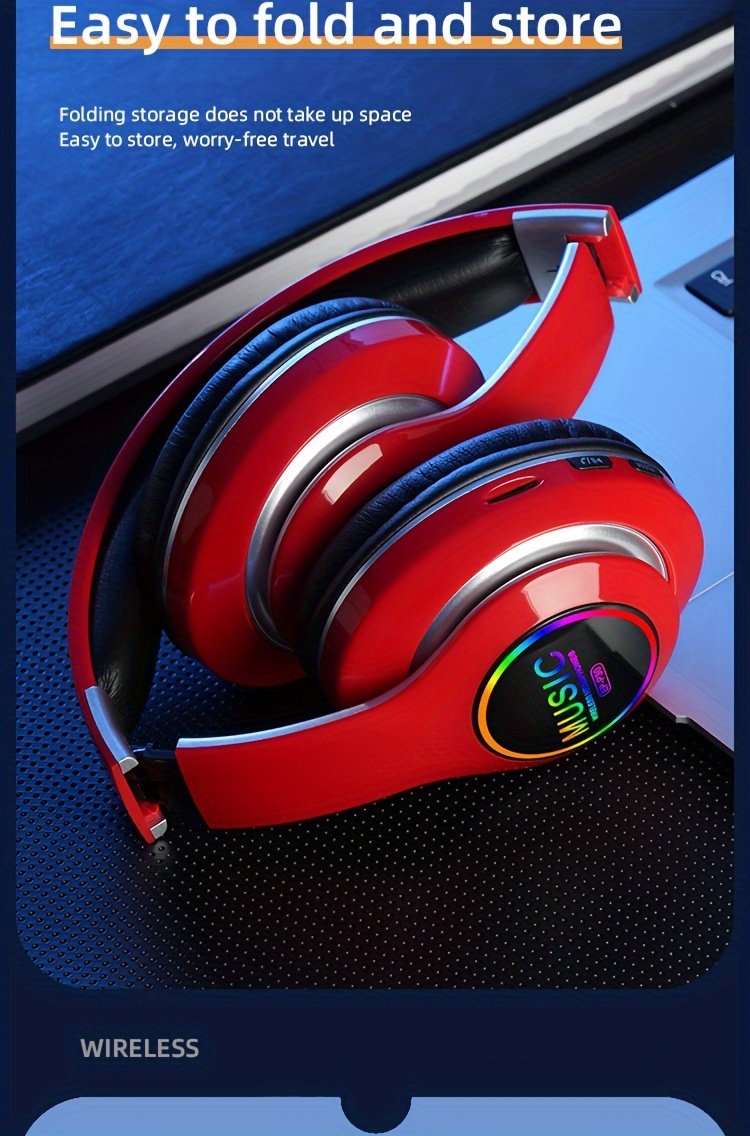 Wireless earphones, multi-color LED lights, comfortable foldable earphones, for tablet/PC/phone/birthday/Christmas/travel gifts. Popular wireless earphones, head mounted wireless earphones, and foldable earbuds. - Image 22