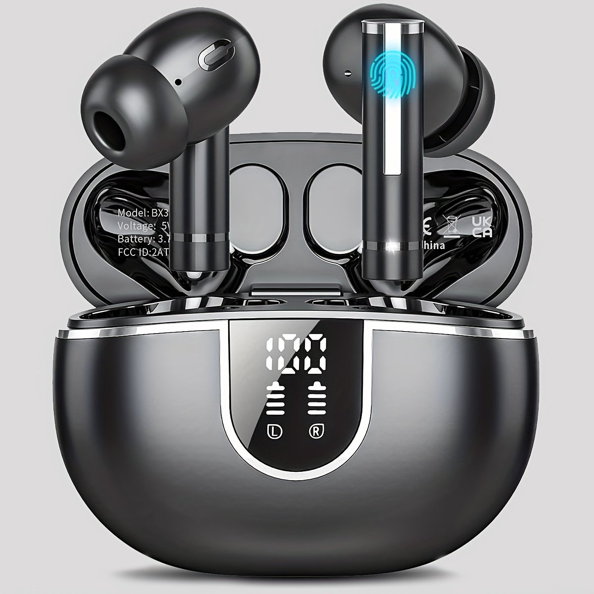 Wireless Stereo Earbuds with LED Power Display, in-Ear Earphones with Wireless Charging Case, ENC Noise Cancelling Headphones, Sport Headset with Mic for Smartphone - Image 2
