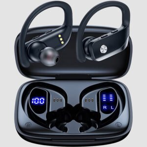 ANKRIYUL TWS Wireless Earbuds with Earhook, Stereo Sport Headset, Over Ear Headphones with LED Digital Display, Rechargeable Lithium Polymer Battery, Type-C Port Charging, Call Control, 2.5W-10W, No Charger Included