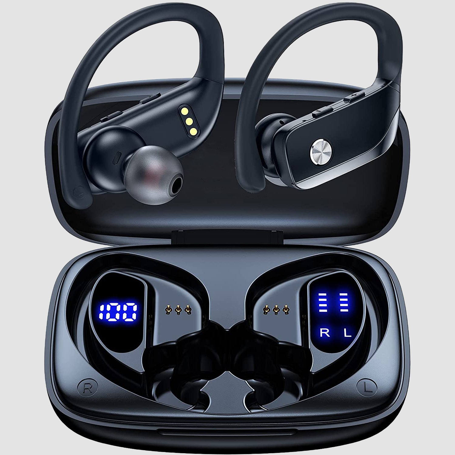 ANKRIYUL TWS Wireless Earbuds with Earhook, Stereo Sport Headset, Over Ear Headphones with LED Digital Display, Rechargeable Lithium Polymer Battery, Type-C Port Charging, Call Control, 2.5W-10W, No Charger Included