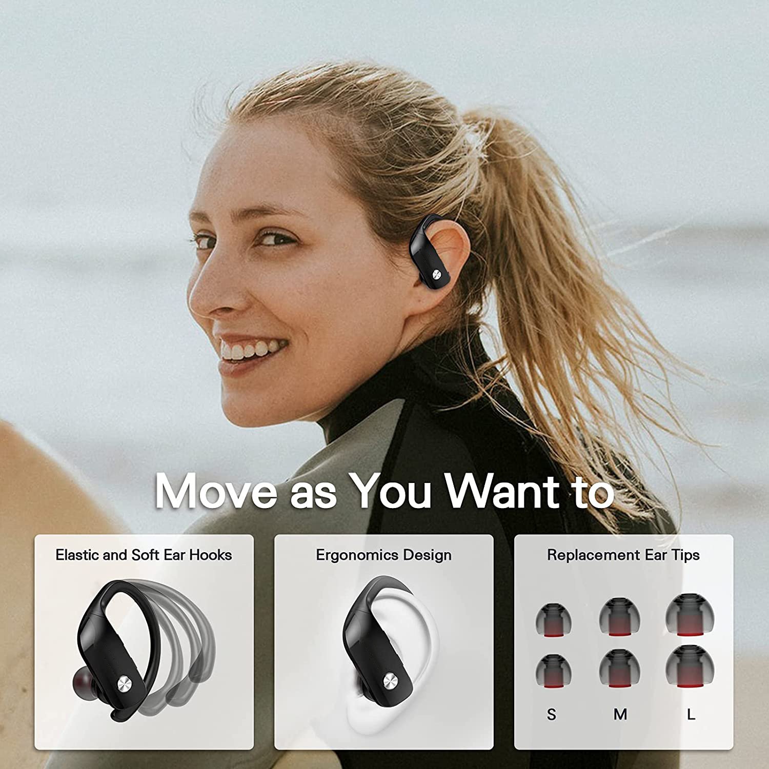 ANKRIYUL TWS Wireless Earbuds with Earhook, Stereo Sport Headset, Over Ear Headphones with LED Digital Display, Rechargeable Lithium Polymer Battery, Type-C Port Charging, Call Control, 2.5W-10W, No Charger Included - Image 5
