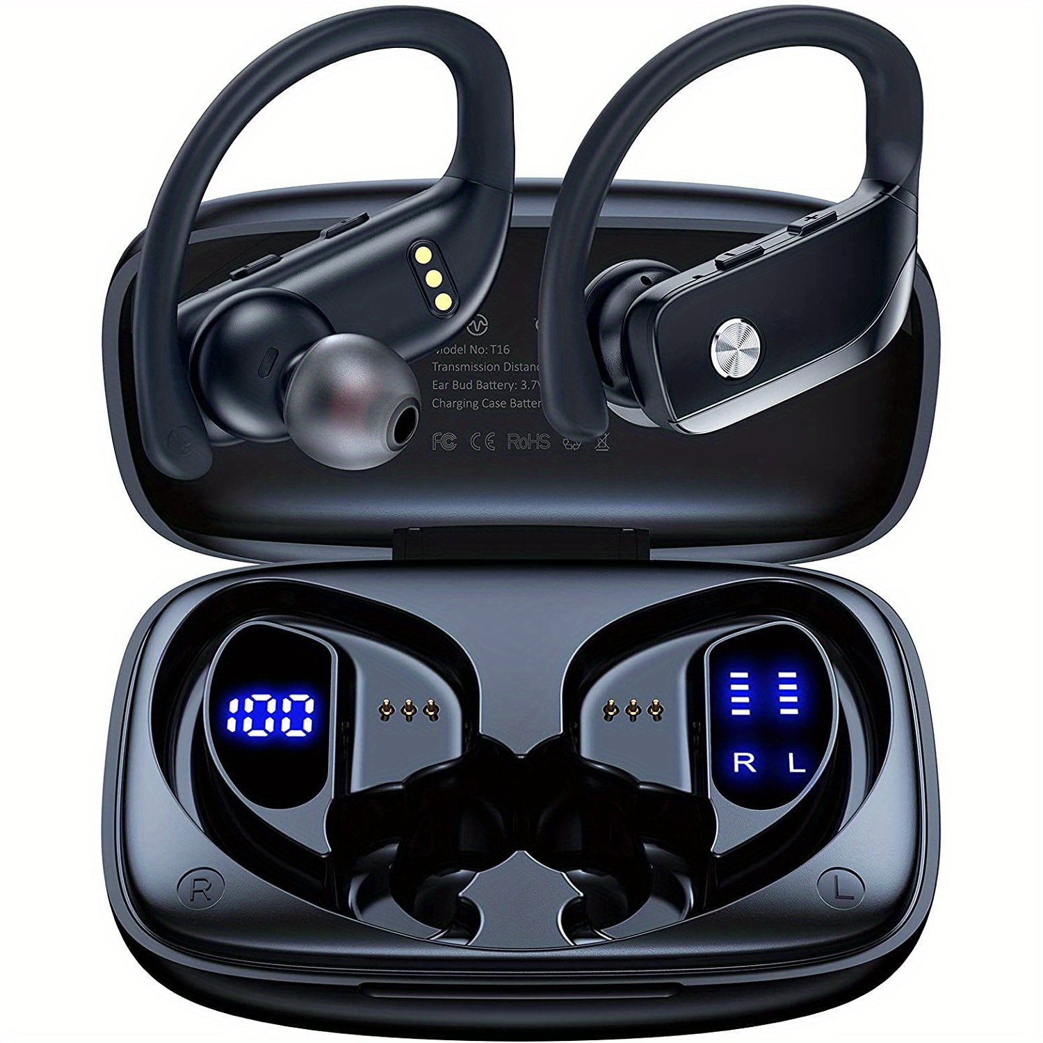 ANKRIYUL TWS Wireless Earbuds with Earhook, Stereo Sport Headset, Over Ear Headphones with LED Digital Display, Rechargeable Lithium Polymer Battery, Type-C Port Charging, Call Control, 2.5W-10W, No Charger Included - Image 10