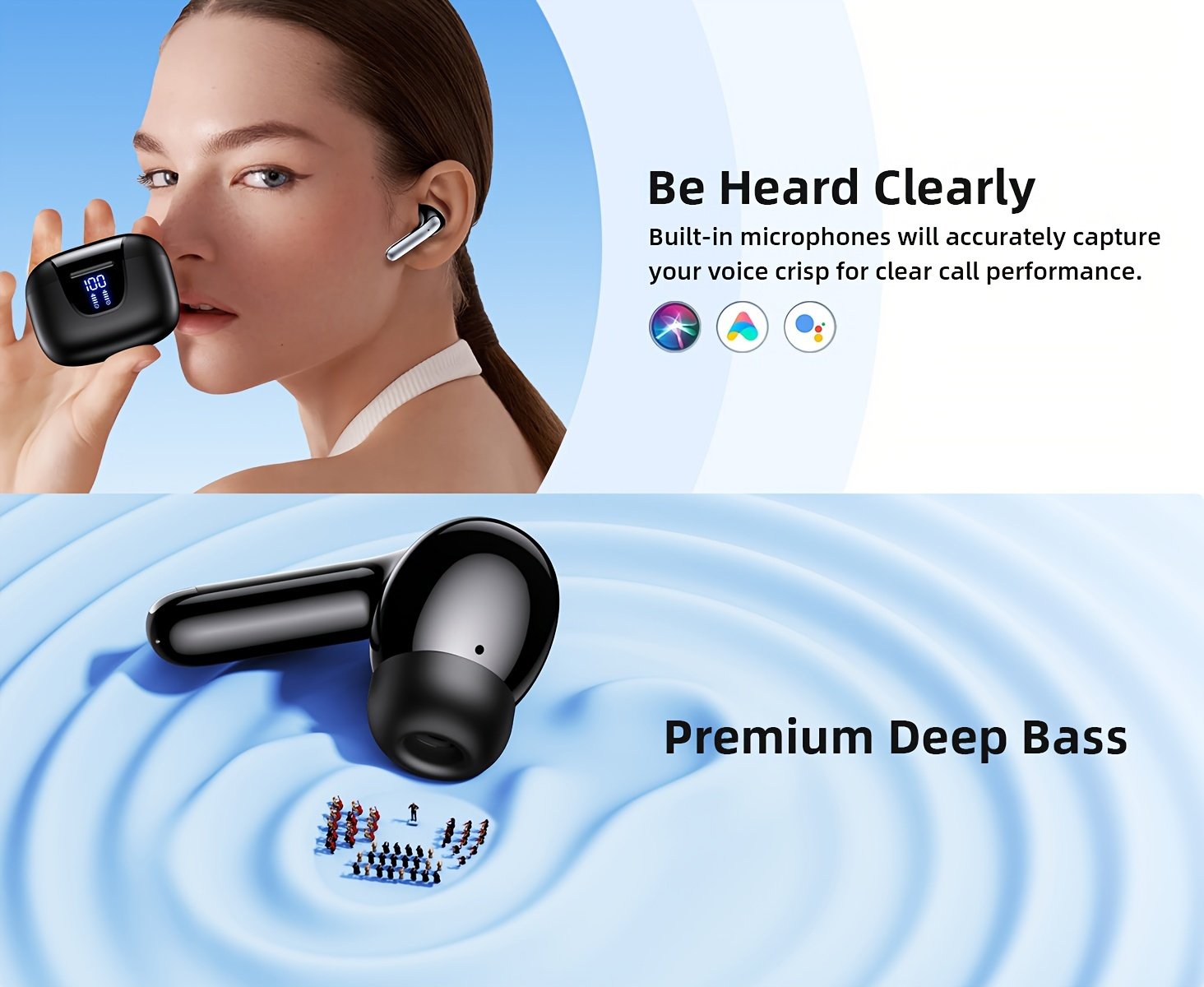 Wireless Earphone, Wireless 5.3 Headphones, 13MM Horn, 30H Playtime, Type-C Fast Charging Case, Stereo Wireless In-Ear Headphones For IPhone/Android In-Ear Headphones, Gaming Business Sports Headset Ear Microphone. With Digital Power Display - Image 9