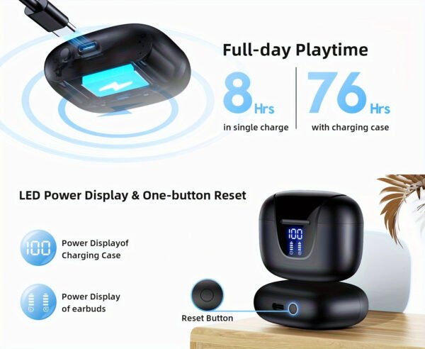 Wireless Earphone, Wireless 5.3 Headphones, 13MM Horn, 30H Playtime, Type-C Fast Charging Case, Stereo Wireless In-Ear Headphones For IPhone/Android In-Ear Headphones, Gaming Business Sports Headset Ear Microphone. With Digital Power Display - Image 10