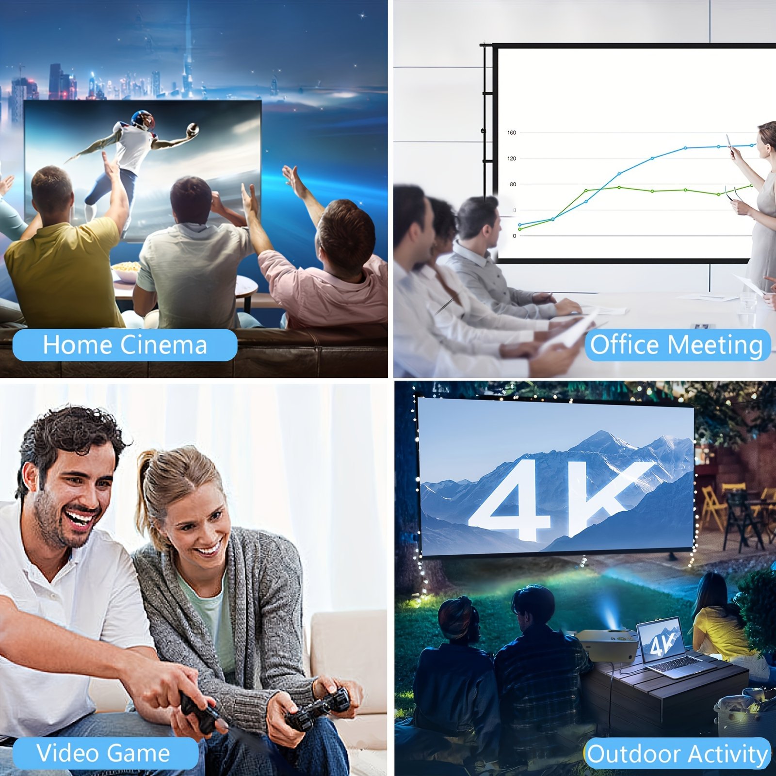 60-Inch 4K HD Portable Projector Screen - Double Sided, Washable & Foldable for Indoor/Outdoor Home Theater, Camping Parties & Office Use, Projector for Movies On Wall - Image 13