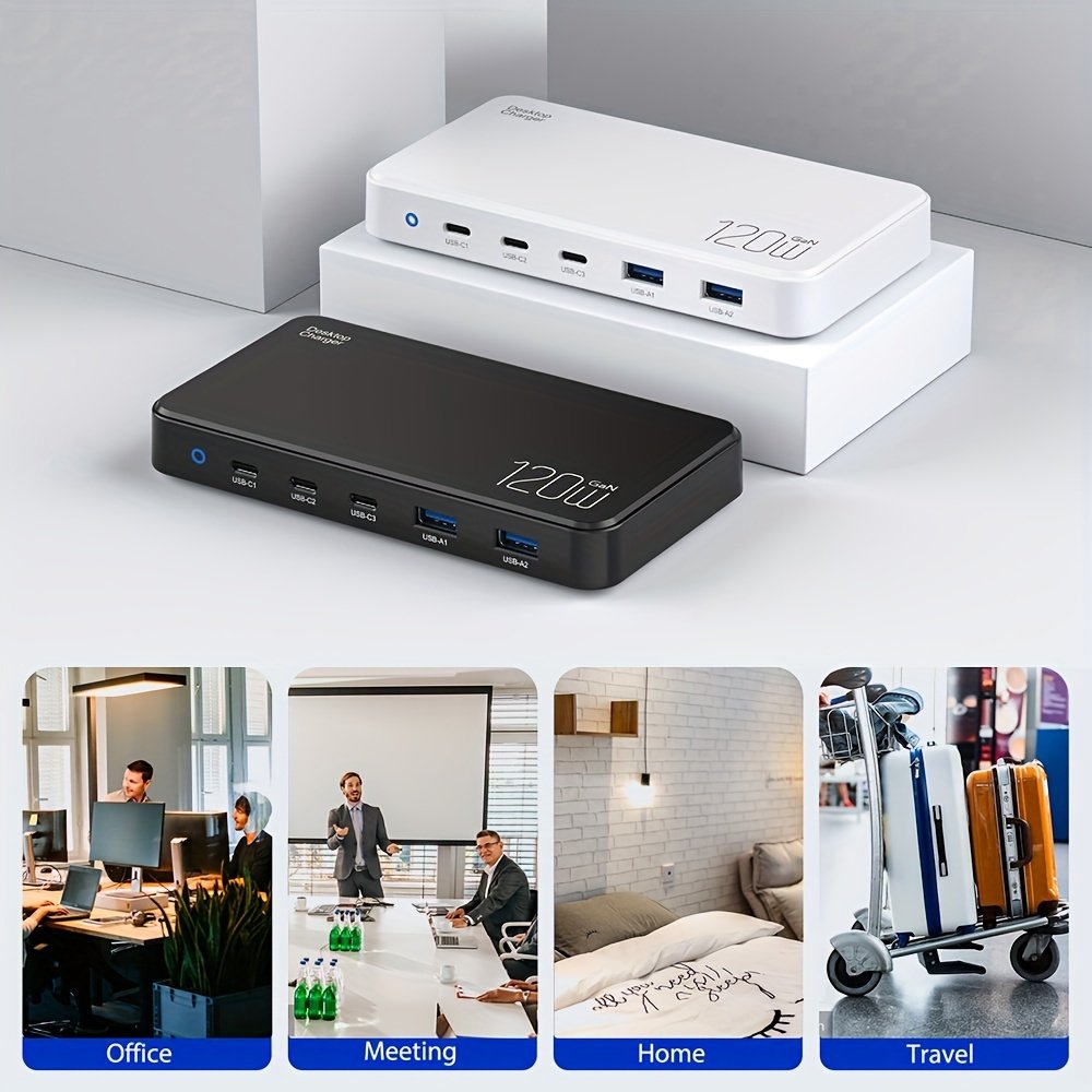 1pc 120W GAN Cell Phone Electronics Charger Multi-functional Quick Charging Station with 2 Ports QC 3.0 USB 3 type-c Quick Charger for Smartphones, Laptops, Watches and Other USB Devices - Image 7