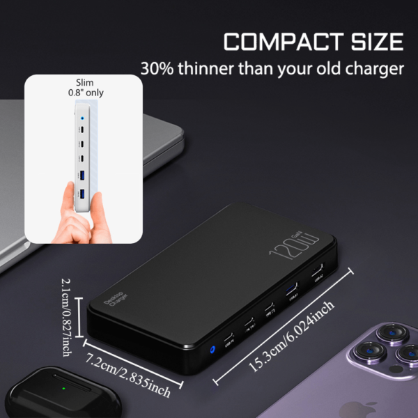 1pc 120W GAN Cell Phone Electronics Charger Multi-functional Quick Charging Station with 2 Ports QC 3.0 USB 3 type-c Quick Charger for Smartphones, Laptops, Watches and Other USB Devices - Image 6