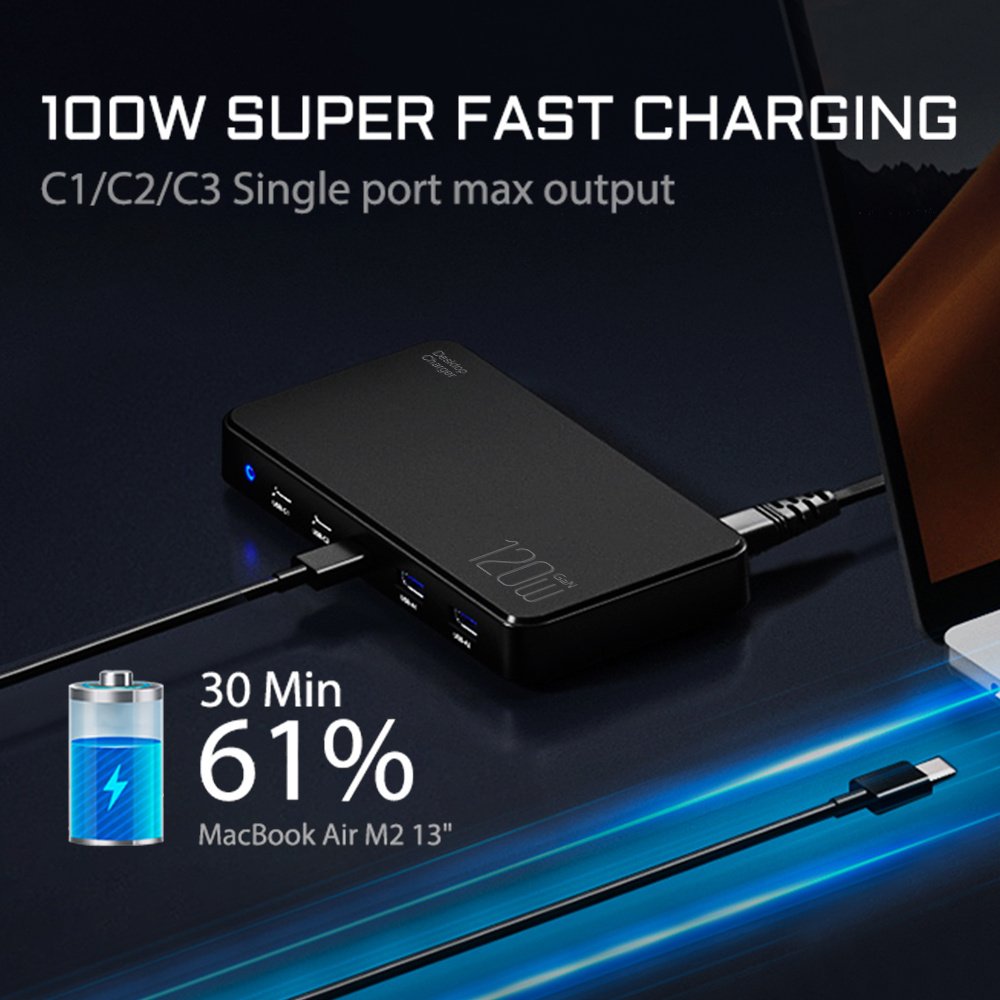 1pc 120W GAN Cell Phone Electronics Charger Multi-functional Quick Charging Station with 2 Ports QC 3.0 USB 3 type-c Quick Charger for Smartphones, Laptops, Watches and Other USB Devices - Image 13