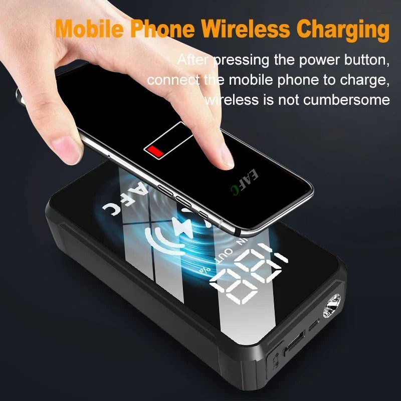 EAFC MultiFunction Portable Car Jump Starter with Wireless Charging Function, Rechargeable Lithium Battery-18650 Series, 10W Output Power, USB Charging, for 6.0L Gasoline Car 4.0L Diesel Car Starter - Image 9