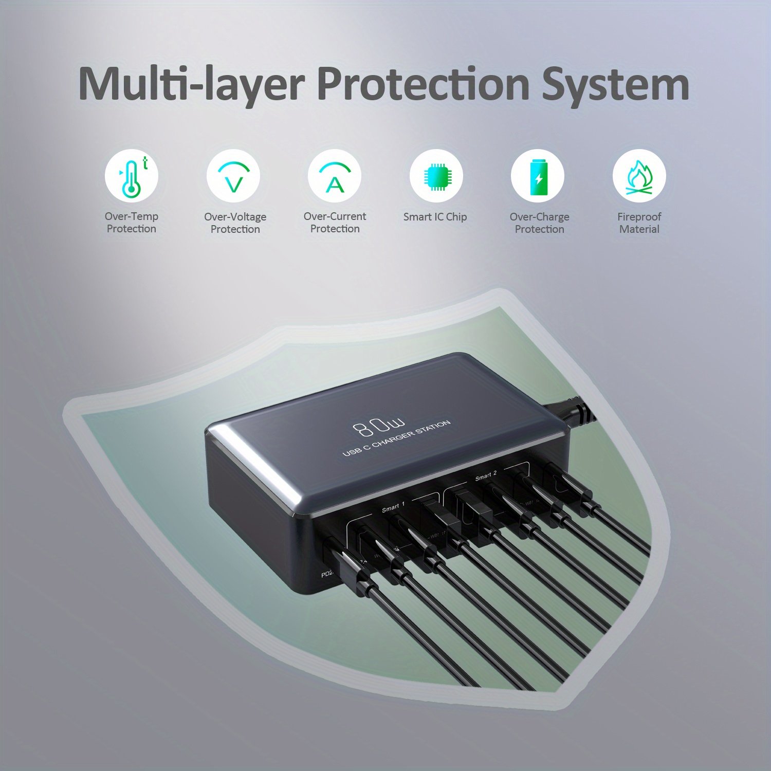 80W Multi-Port Fast Charger - Quick Charge Station with 2 USB QC 3.0 Ports & 6 Type-C Ports for Smartphones, Laptops, Watches | Compatibility | Ideal Holiday Gift - Image 7