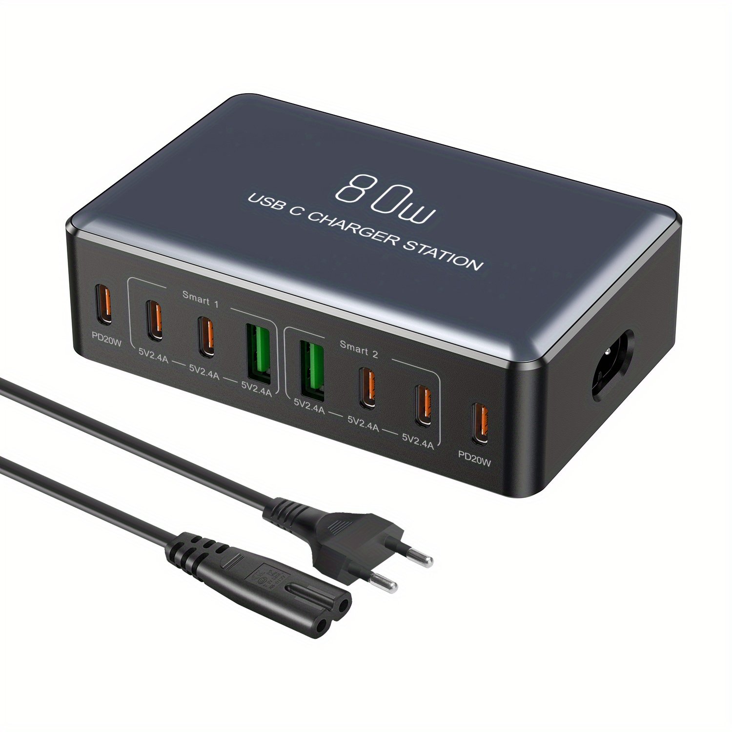 80W Multi-Port Fast Charger - Quick Charge Station with 2 USB QC 3.0 Ports & 6 Type-C Ports for Smartphones, Laptops, Watches | Compatibility | Ideal Holiday Gift - Image 16