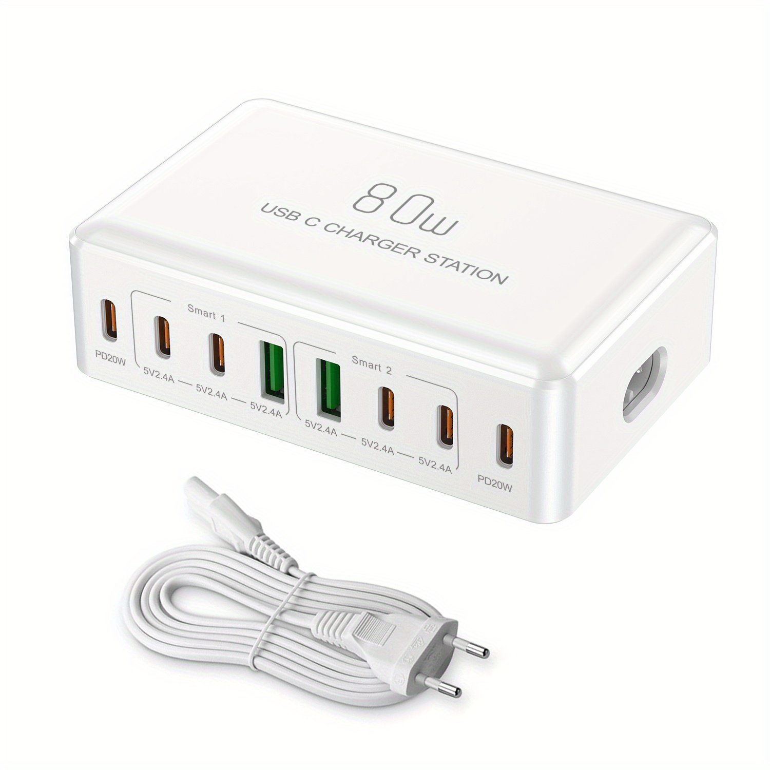 80W Multi-Port Fast Charger - Quick Charge Station with 2 USB QC 3.0 Ports & 6 Type-C Ports for Smartphones, Laptops, Watches | Compatibility | Ideal Holiday Gift - Image 15