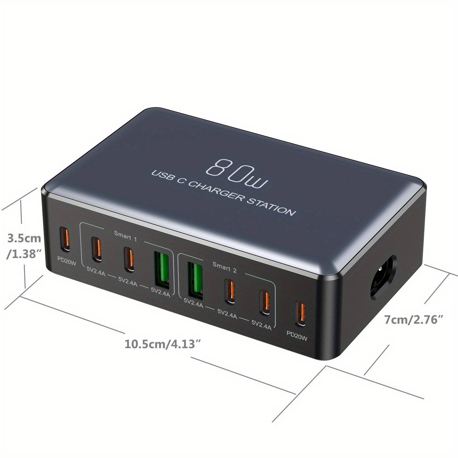 80W Multi-Port Fast Charger - Quick Charge Station with 2 USB QC 3.0 Ports & 6 Type-C Ports for Smartphones, Laptops, Watches | Compatibility | Ideal Holiday Gift