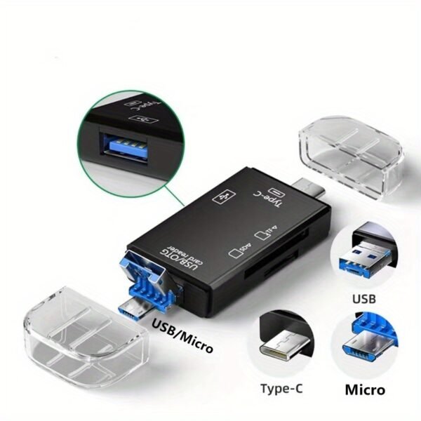 1pc Multi-Functional 6-in-1 OTG Card Reader, SD/TF Card & USB Flash Drive Adapter for Mobile Phone, Computer, Camera - Plug & Play Data Transfer without Battery - Image 7