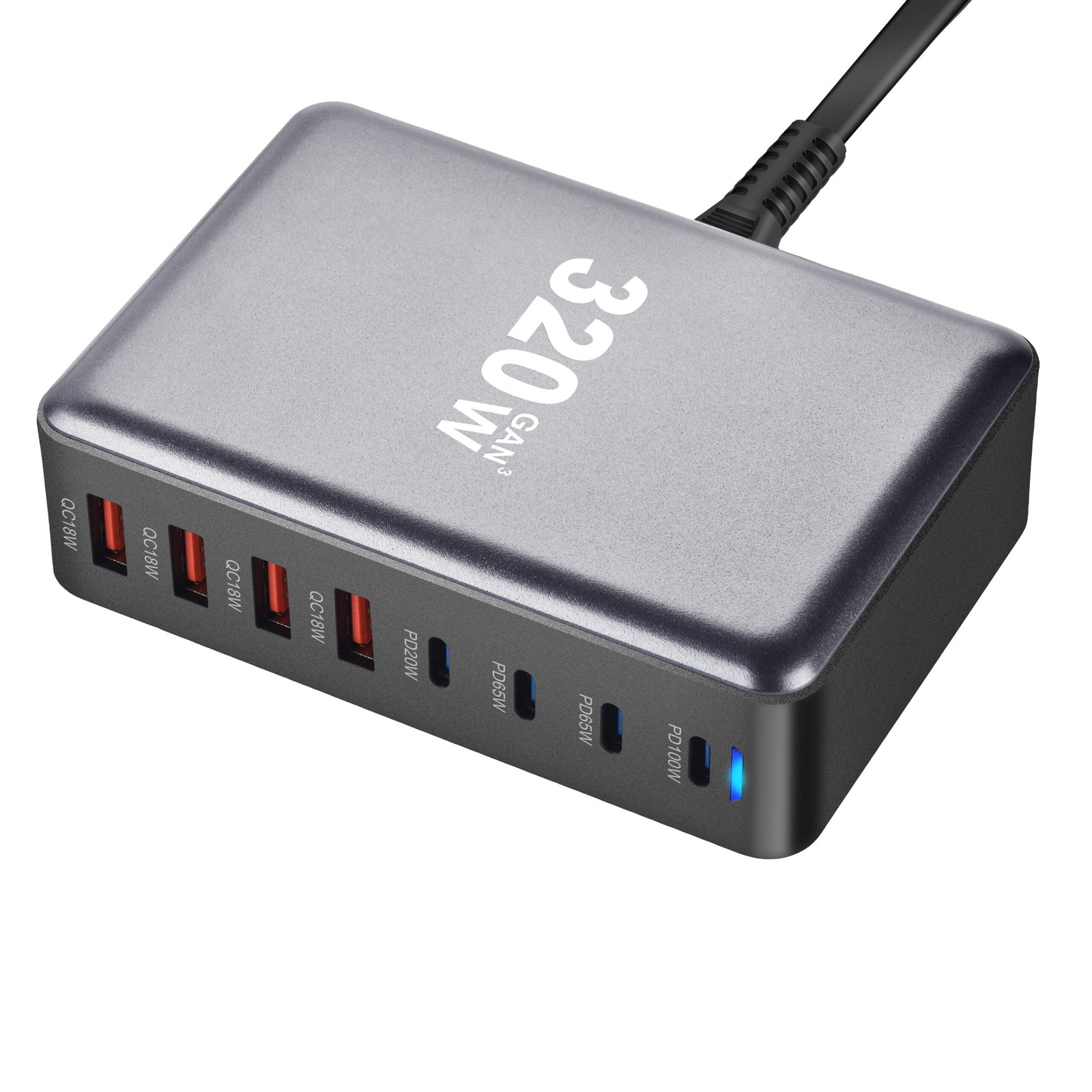 1 pc320w high power multi-port charger with European standard plug with 4 USB and 4 type-c ports multiple charging ports car charger fast cell phone charger with LED charging indicator charging station - Image 6
