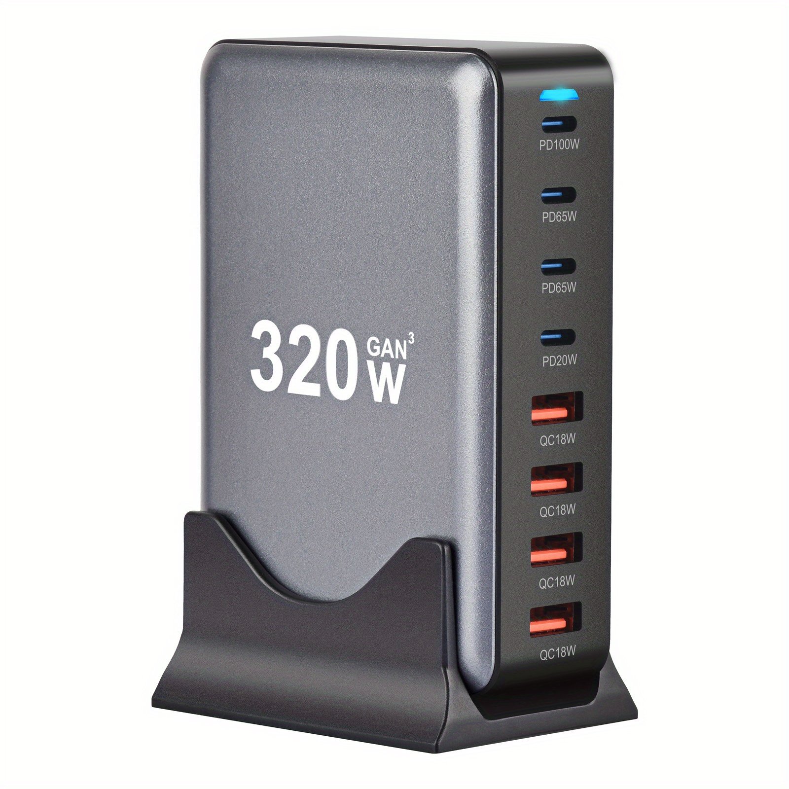 1 pc320w high power multi-port charger with European standard plug with 4 USB and 4 type-c ports multiple charging ports car charger fast cell phone charger with LED charging indicator charging station