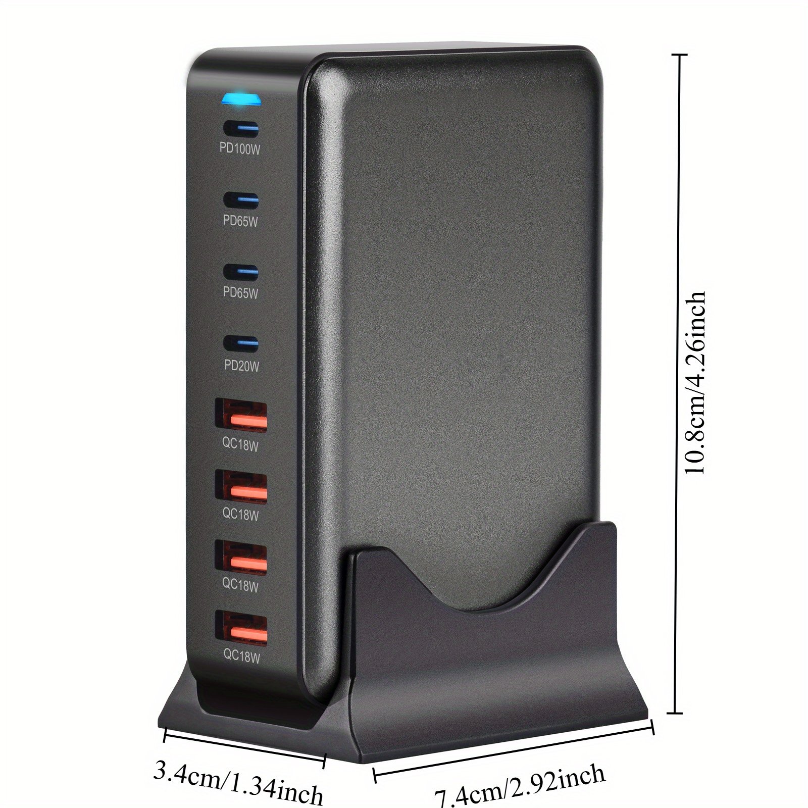 1 pc320w high power multi-port charger with European standard plug with 4 USB and 4 type-c ports multiple charging ports car charger fast cell phone charger with LED charging indicator charging station - Image 5