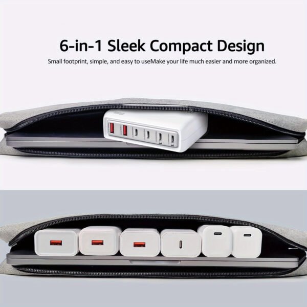1pc 130W Cell Phone Electronics Charger Multi-functional Quick Charging Station with 2-Port QC 3.0 USB 4-Port Type-c Quick Charger for Smartphones, Laptops, Watches And Other USB Devices - Image 3