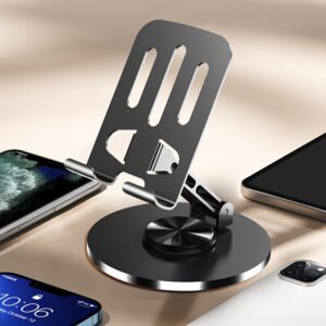 360-Degree Rotating Full Metal Universal Phone and Tablet Stand - Waterproof, Stress-Relieving, Adjustable, and Compact - Durable Iron Construction for Smooth Rotation and Long-Lasting Use