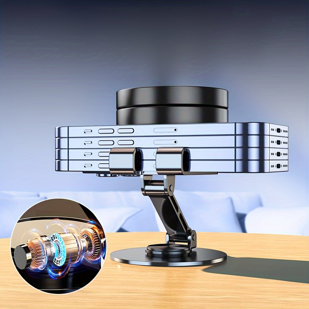 360-Degree Rotating Full Metal Universal Phone and Tablet Stand - Waterproof, Stress-Relieving, Adjustable, and Compact - Durable Iron Construction for Smooth Rotation and Long-Lasting Use - Image 3