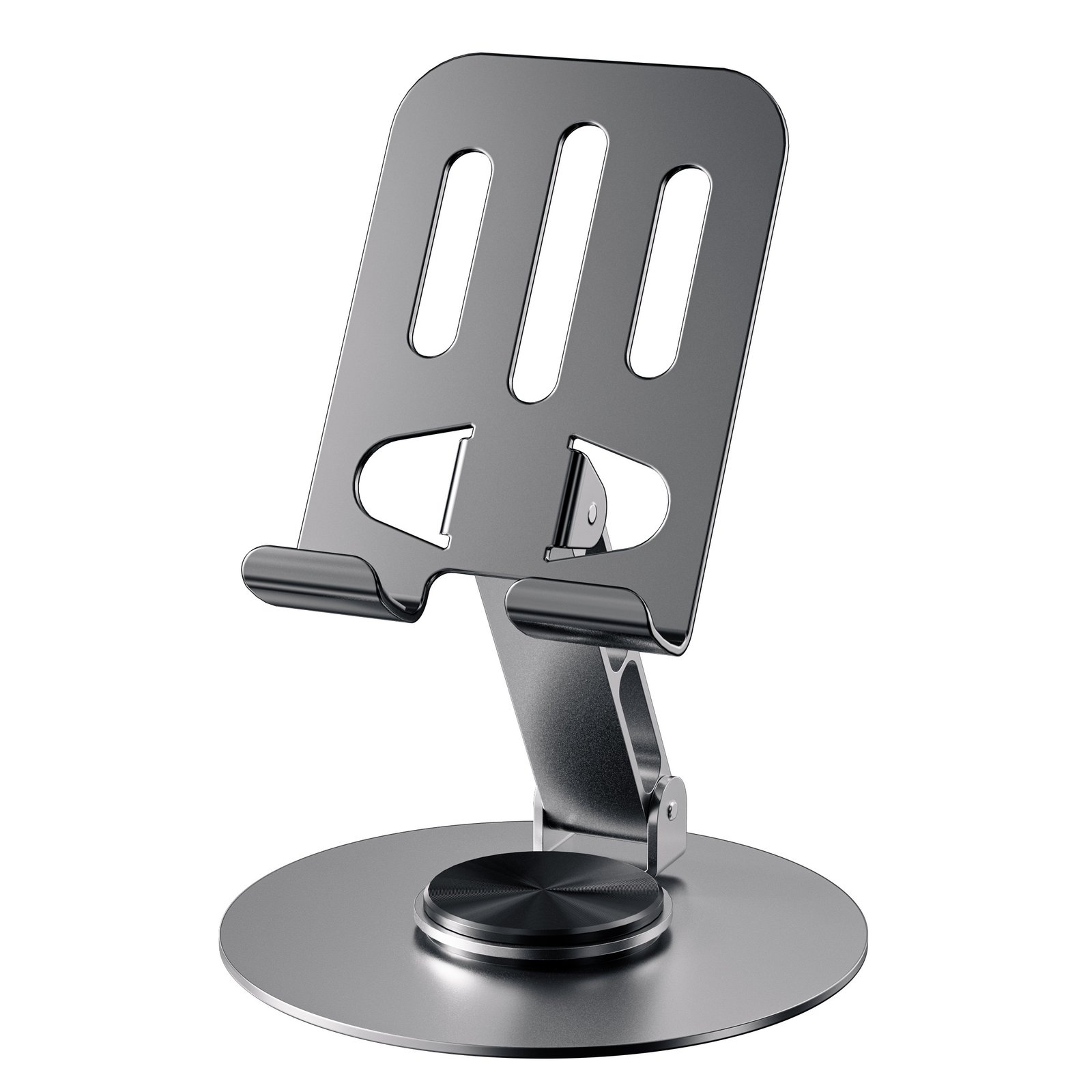 360-Degree Rotating Full Metal Universal Phone and Tablet Stand - Waterproof, Stress-Relieving, Adjustable, and Compact - Durable Iron Construction for Smooth Rotation and Long-Lasting Use - Image 2