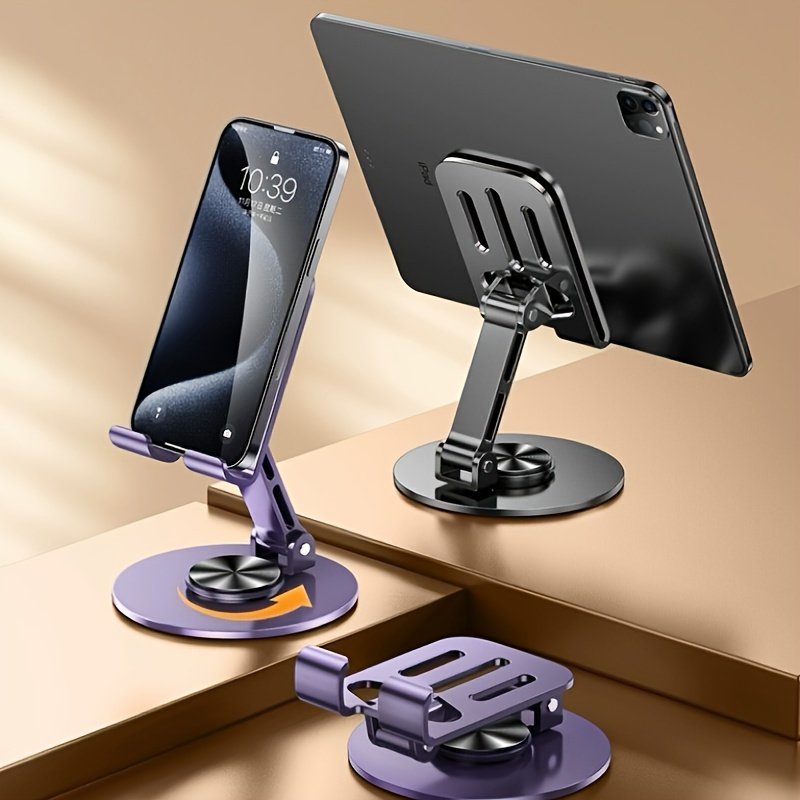 360-Degree Rotating Full Metal Universal Phone and Tablet Stand - Waterproof, Stress-Relieving, Adjustable, and Compact - Durable Iron Construction for Smooth Rotation and Long-Lasting Use - Image 5