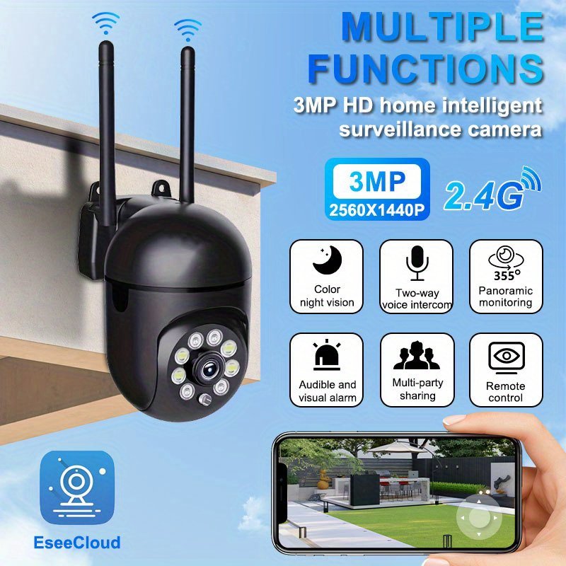 TERUHAL 3MP HD Wireless Security Camera, 2.4GHz WiFi, Color Night Vision, Two-Way Audio, AI Motion Detection, Floodlight, 355° Pan & 90° Tilt, Smartphone Compatible, USB Powered, ABS Material - Image 2
