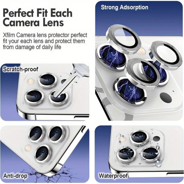 9H Tempered Glass Camera Screen Protector for iPhone 16/15/14, Case-Friendly with Individual Metal Ring Cover - Image 5