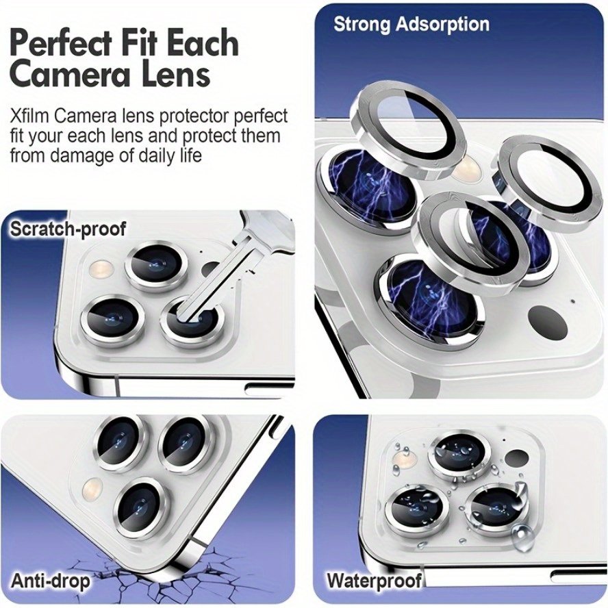 9H Tempered Glass Camera Screen Protector for iPhone 16/15/14, Case-Friendly with Individual Metal Ring Cover - Image 5