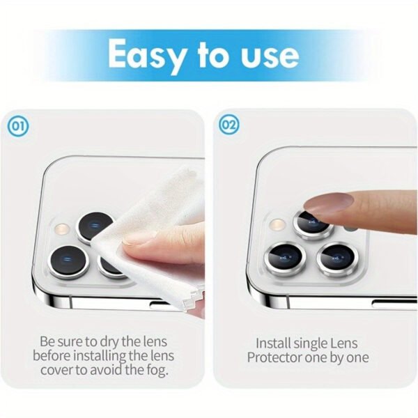 9H Tempered Glass Camera Screen Protector for iPhone 16/15/14, Case-Friendly with Individual Metal Ring Cover - Image 2