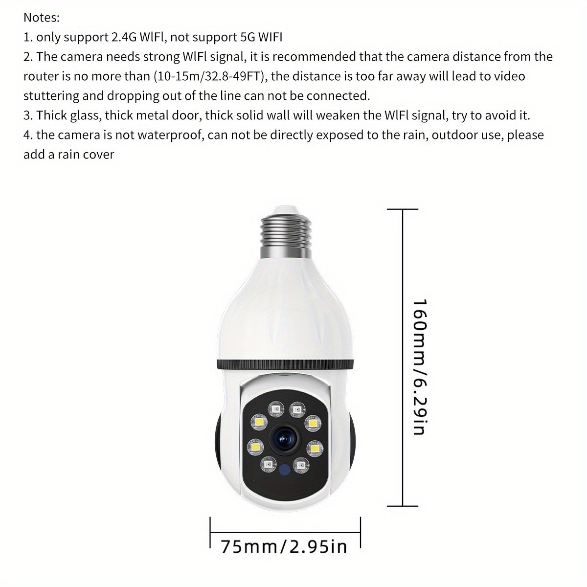 1080P HD WJG E27 Light Bulb Camera - Dual Band WiFi (2.4G+5G) Auto-Tracking, Color Night Vision, AI Motion Alerts for Home Security & Pet Monitoring with Cloud/Card Storage Support - Image 2