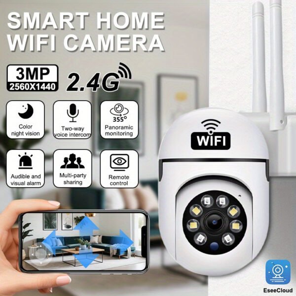Teruhal Smart Security Camera with 3MP Resolution, WiFi Connectivity, Auto-Tracking, Full-Color Night Vision, AI Motion Detection, 355° Horizontal & 90° Vertical View, Two-Way Audio, Easy Installation - Wall Mountable - Image 2